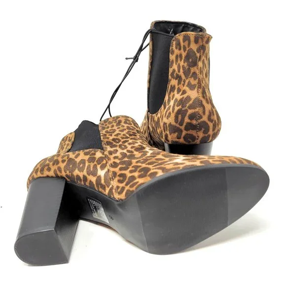 Women's Ankle Block Heel Boots, Leopard Print Booties - Picture 2 of 5